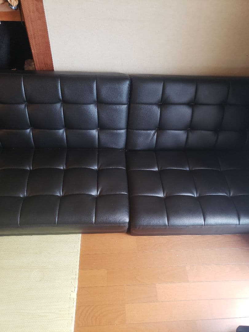 黒 合成皮革 ソファ 裂け目あり　4点セット
