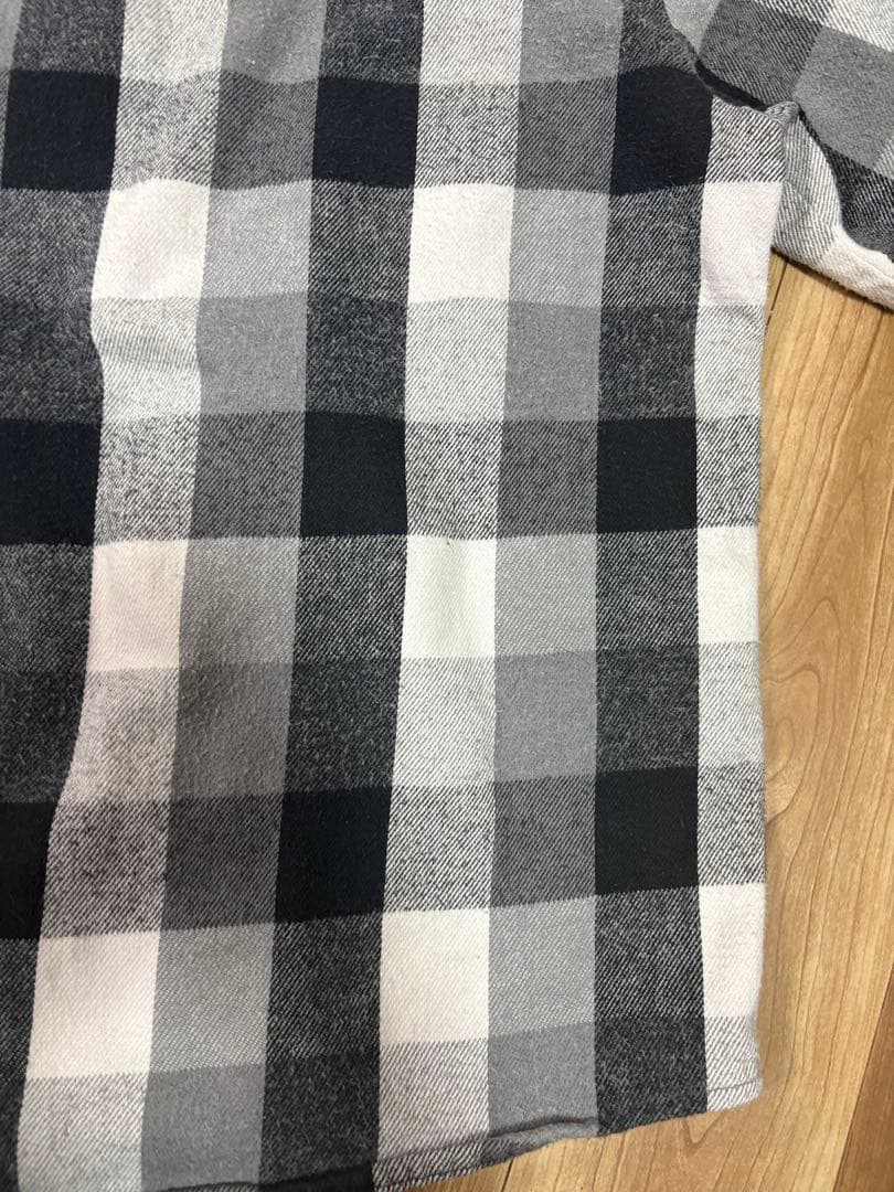 【好配色】FIVE BROTHERネルシャツ　白黒グレーブロックチェックMサイズ