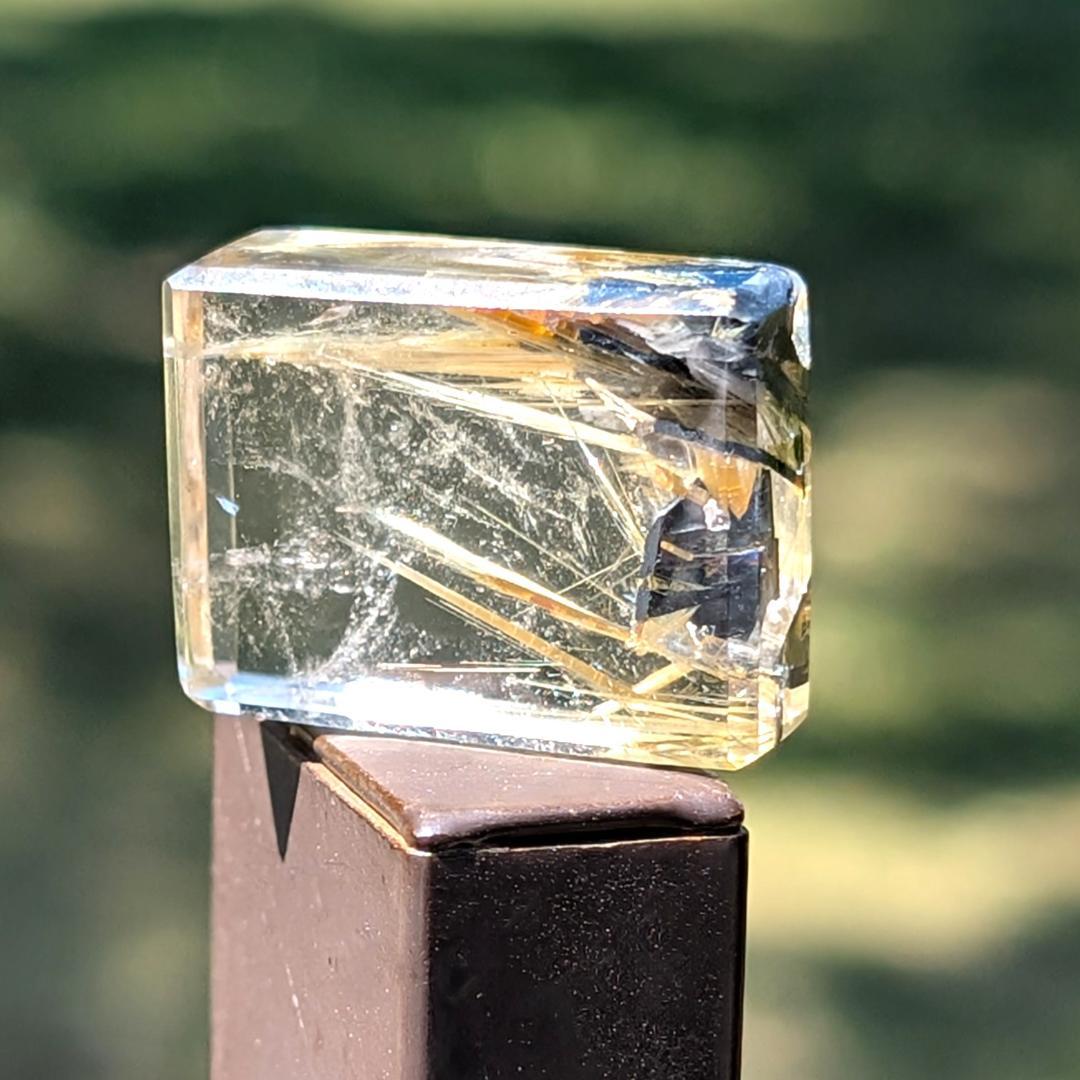 一点物 太陽放射ルチル 磨き原石 スクエアルース お財布サイズ 金運のお守り