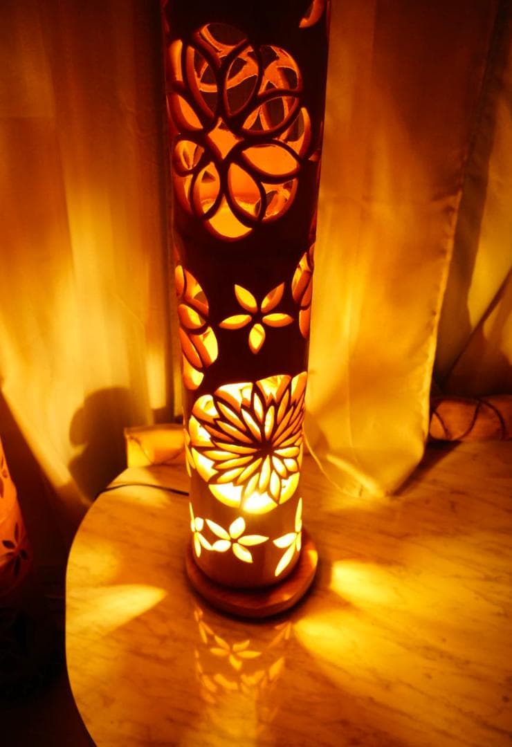 竹灯り・竹あかり・竹灯籠・竹灯篭・竹ランプ   全面彫り～ 癒しの灯り★刻★～～