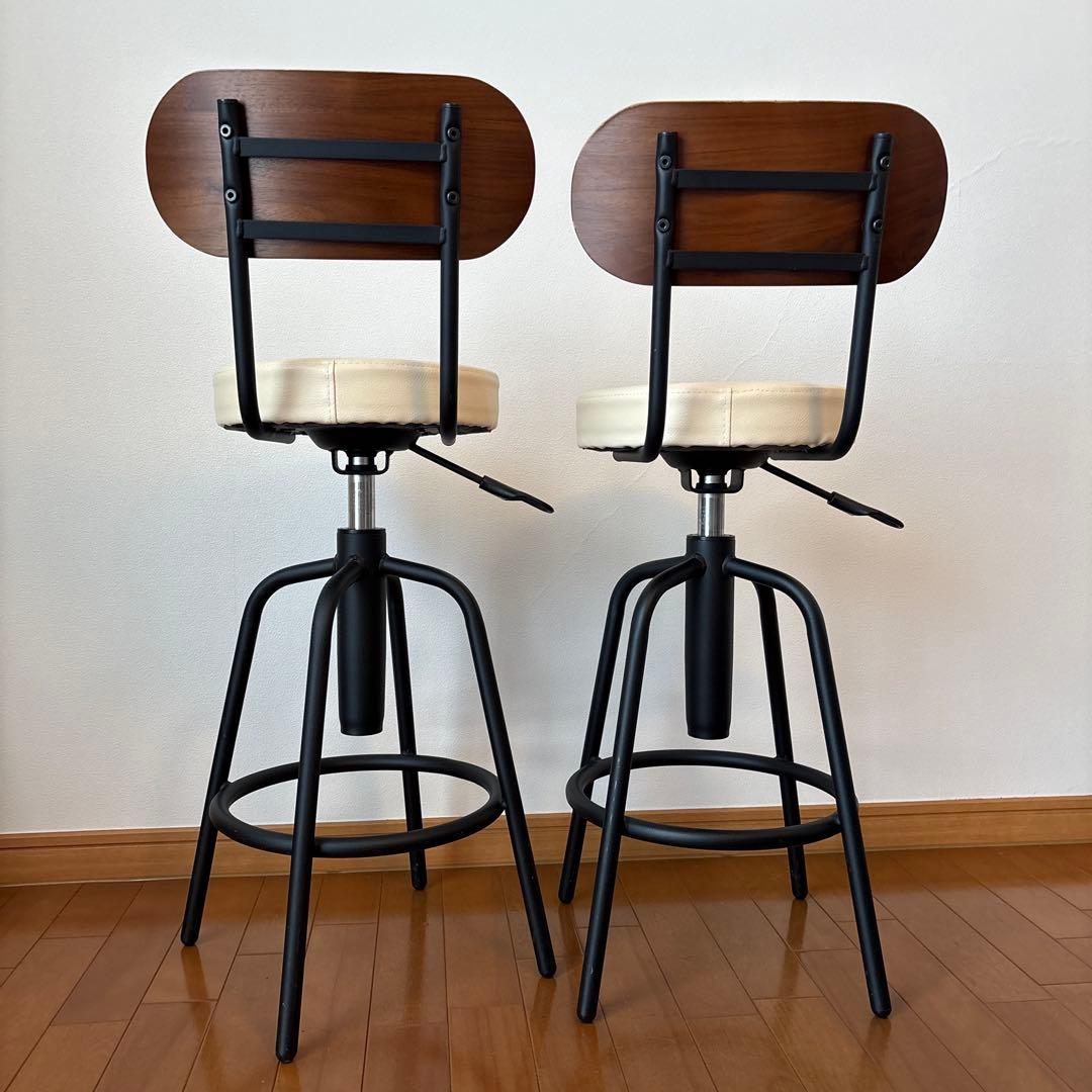カウンターチェア2脚セット*ベージュ×ブラウン背もたれ　バーチェア スツール