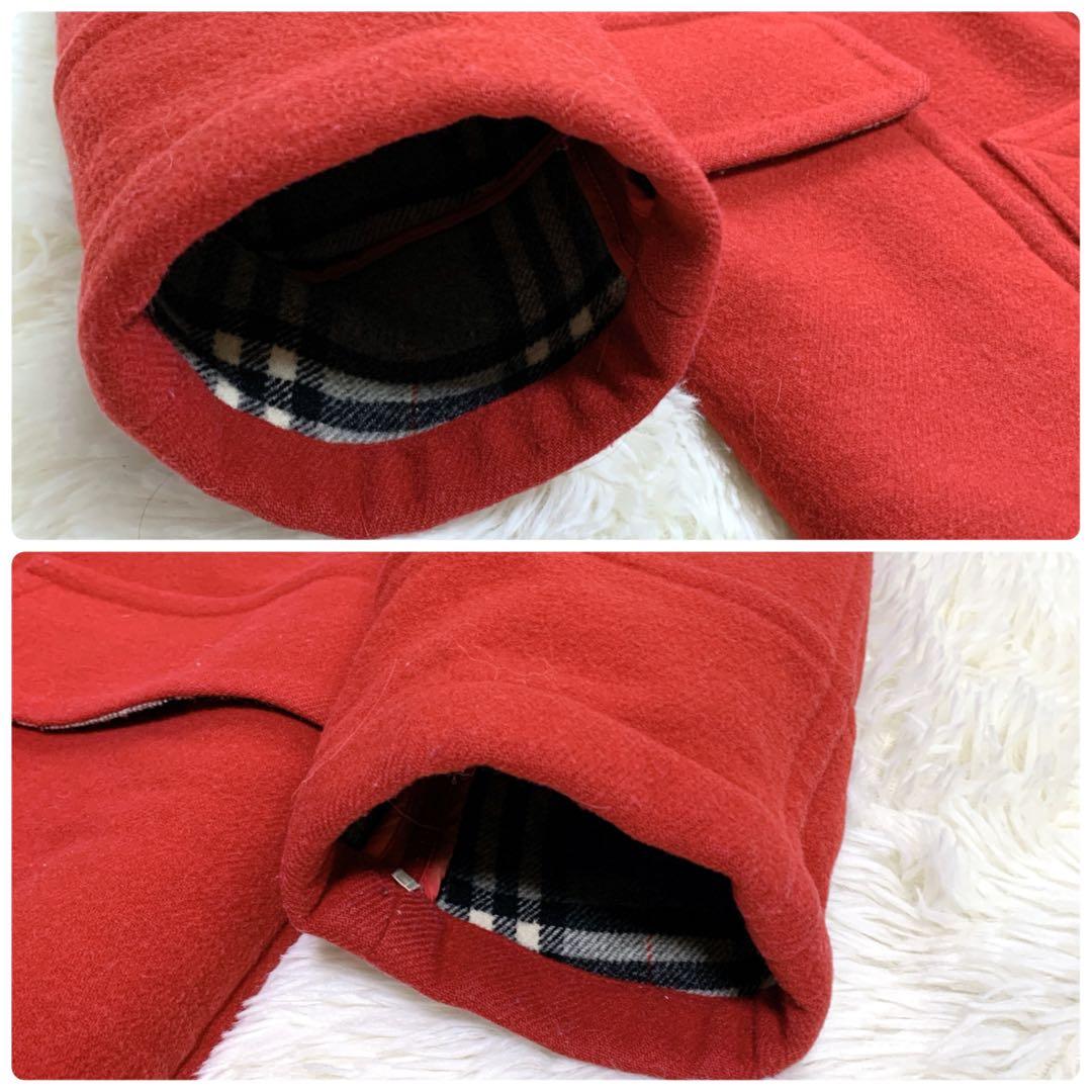 バーバリーブルーレーベル ダッフルコート 赤 ノバチェック ウール100% 38