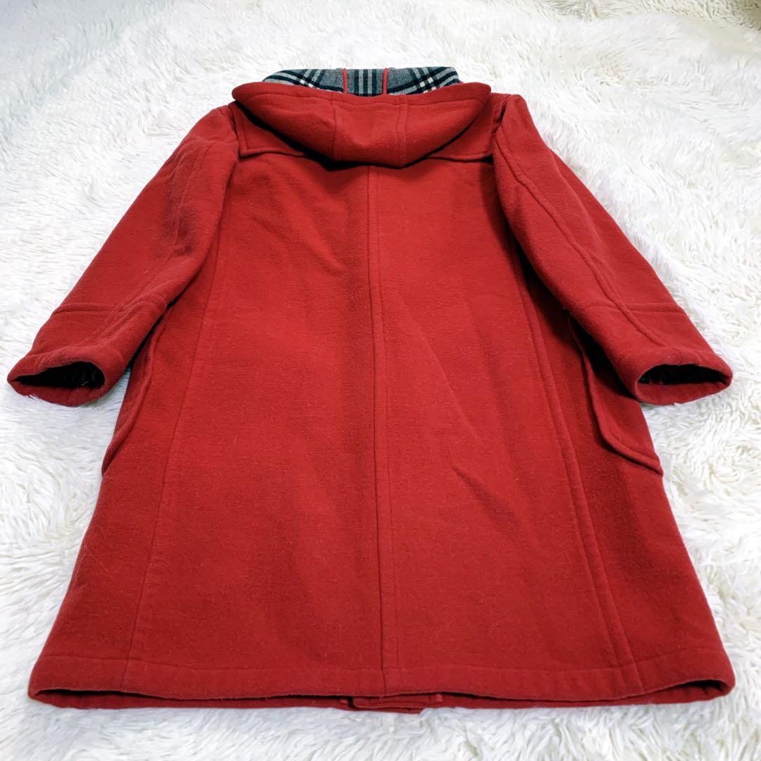 バーバリーブルーレーベル ダッフルコート 赤 ノバチェック ウール100% 38