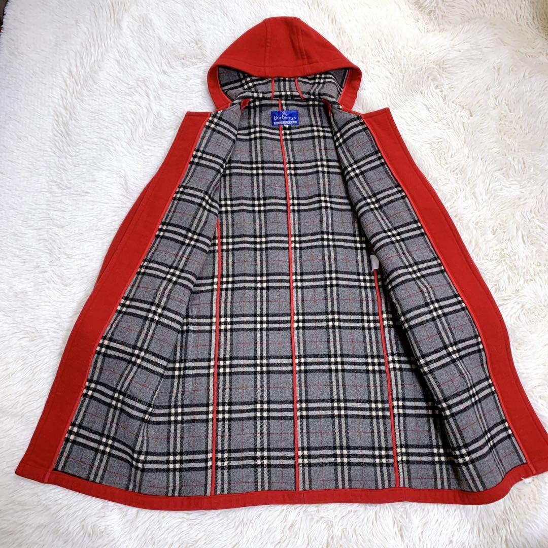 バーバリーブルーレーベル ダッフルコート 赤 ノバチェック ウール100% 38