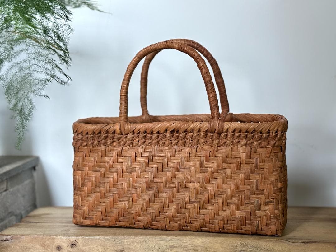 山葡萄 かごバッグ 手作り 網代編み 籠 手提げ 内布あり