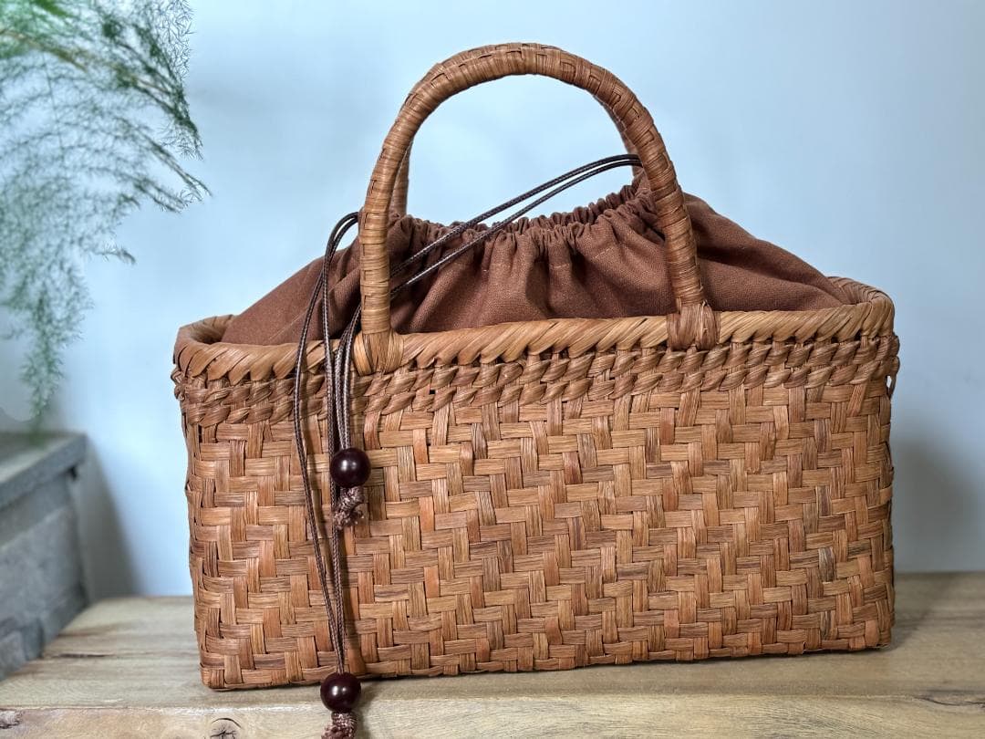 山葡萄 かごバッグ 手作り 網代編み 籠 手提げ 内布あり