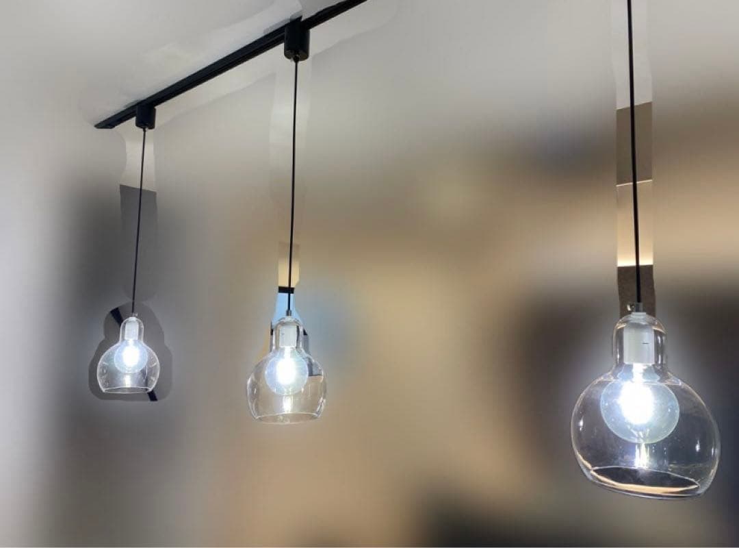 ペンダントライト ガラス 透明　北欧　3灯　LEDフィラメント電球3個付き