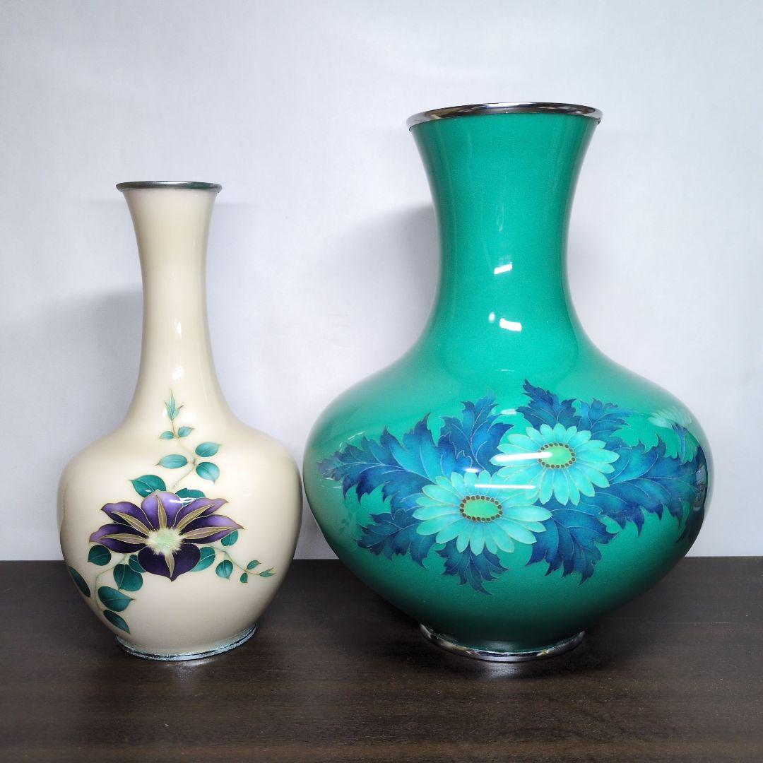 田村七宝工芸 花文 花瓶 2点セット