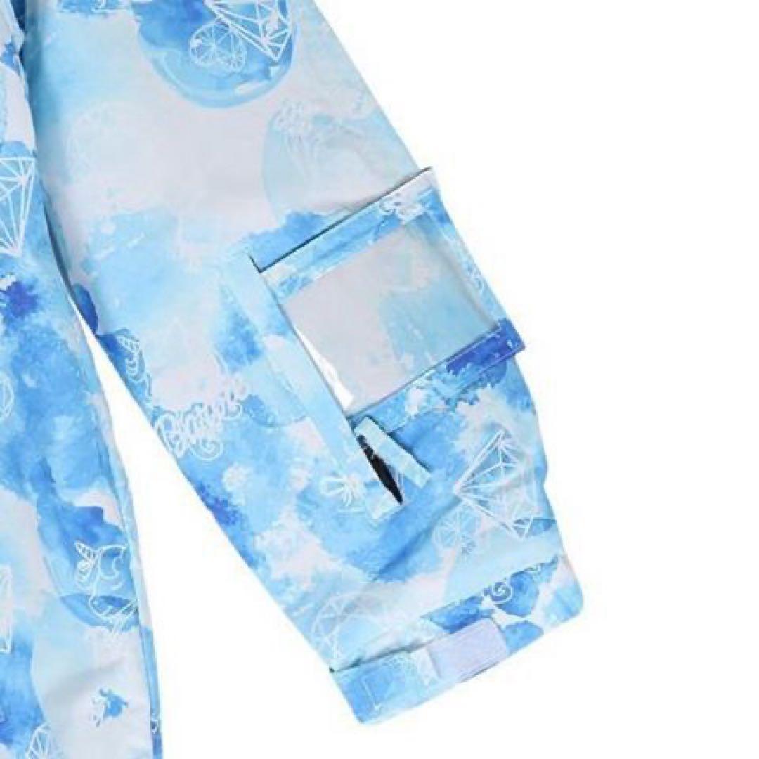 子供用スキーウェア 青系花柄 上下セット130cm