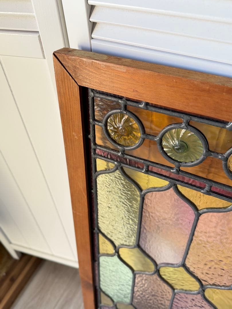 アンティークステンドグラス ロンデル マルチカラー 縦横使い 1920年代英国製