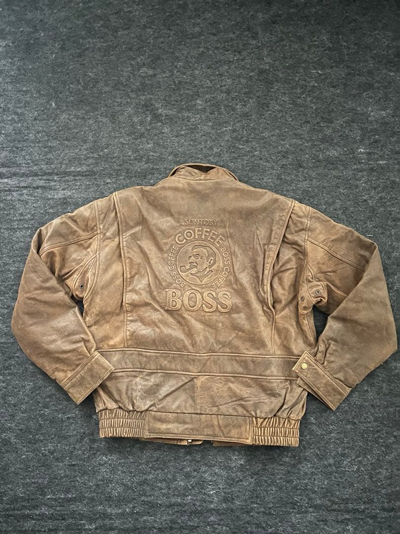 お*ん様 サントリー　BOSSジャン レザーフライトジャケット　L ボスジャン