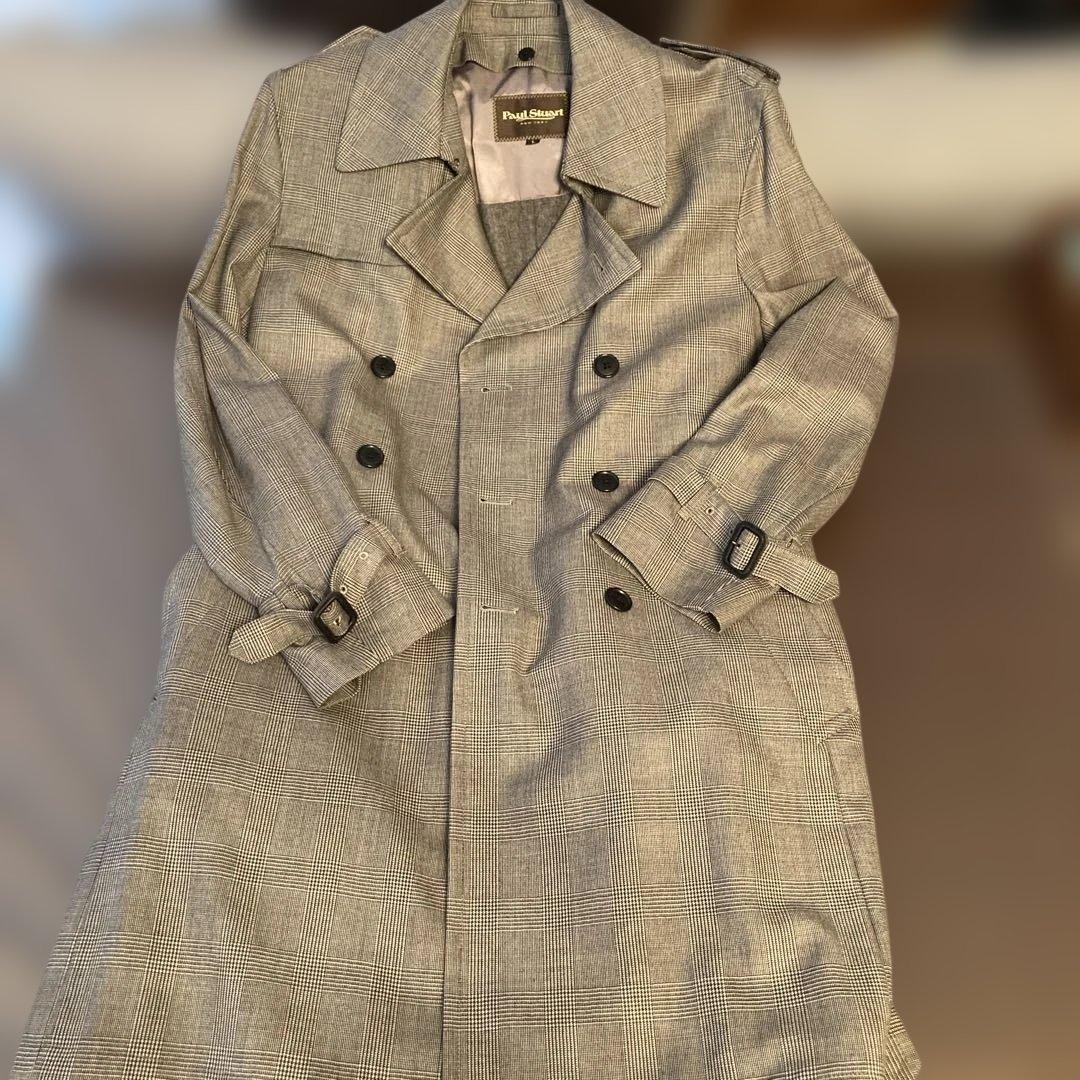 Paul Stuartグレー チェック トレンチコートL