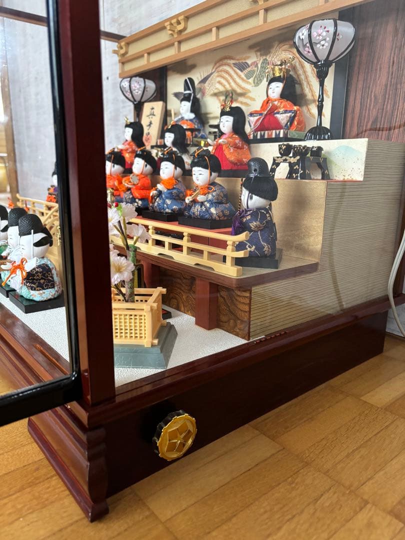 摩多呂雛人形 ガラスケース付き電気、オルゴール付き