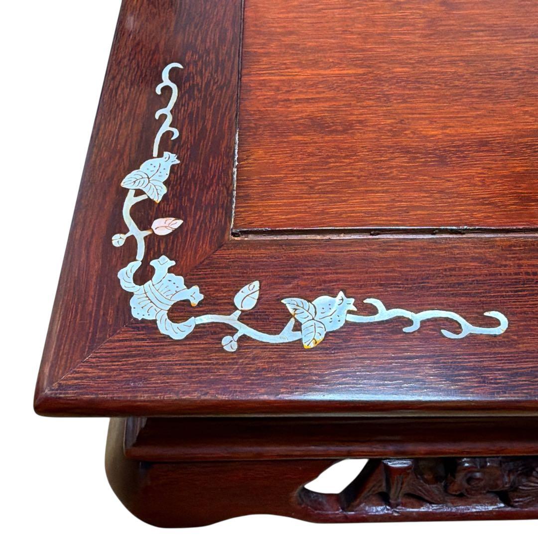 高級唐木 花台 螺鈿細工 透かし彫り 床の間 和インテリア 華道 飾り台