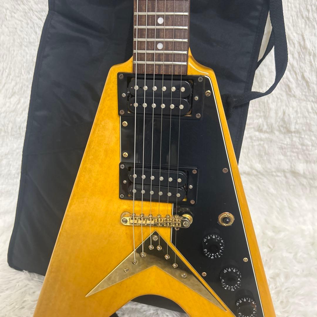 【メンテナンス済】バークレイ　フライングV エレキギター　イエロー