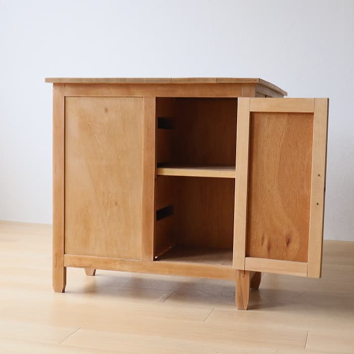 アンティーク タモ材 無塗装 片袖机 レトロ 無垢材 デスク 古家具