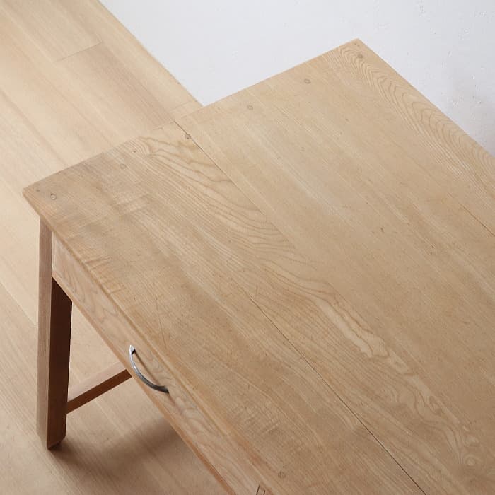 アンティーク タモ材 無塗装 片袖机 レトロ 無垢材 デスク 古家具