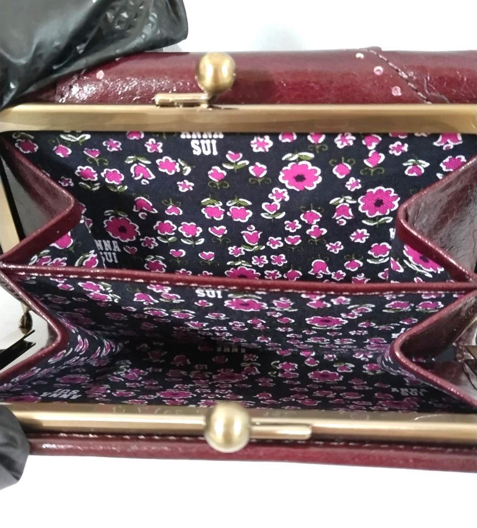 美品 未使用品 アナスイ がま口 折り財布 ボルドー バタフライ 花柄裏地 箱付