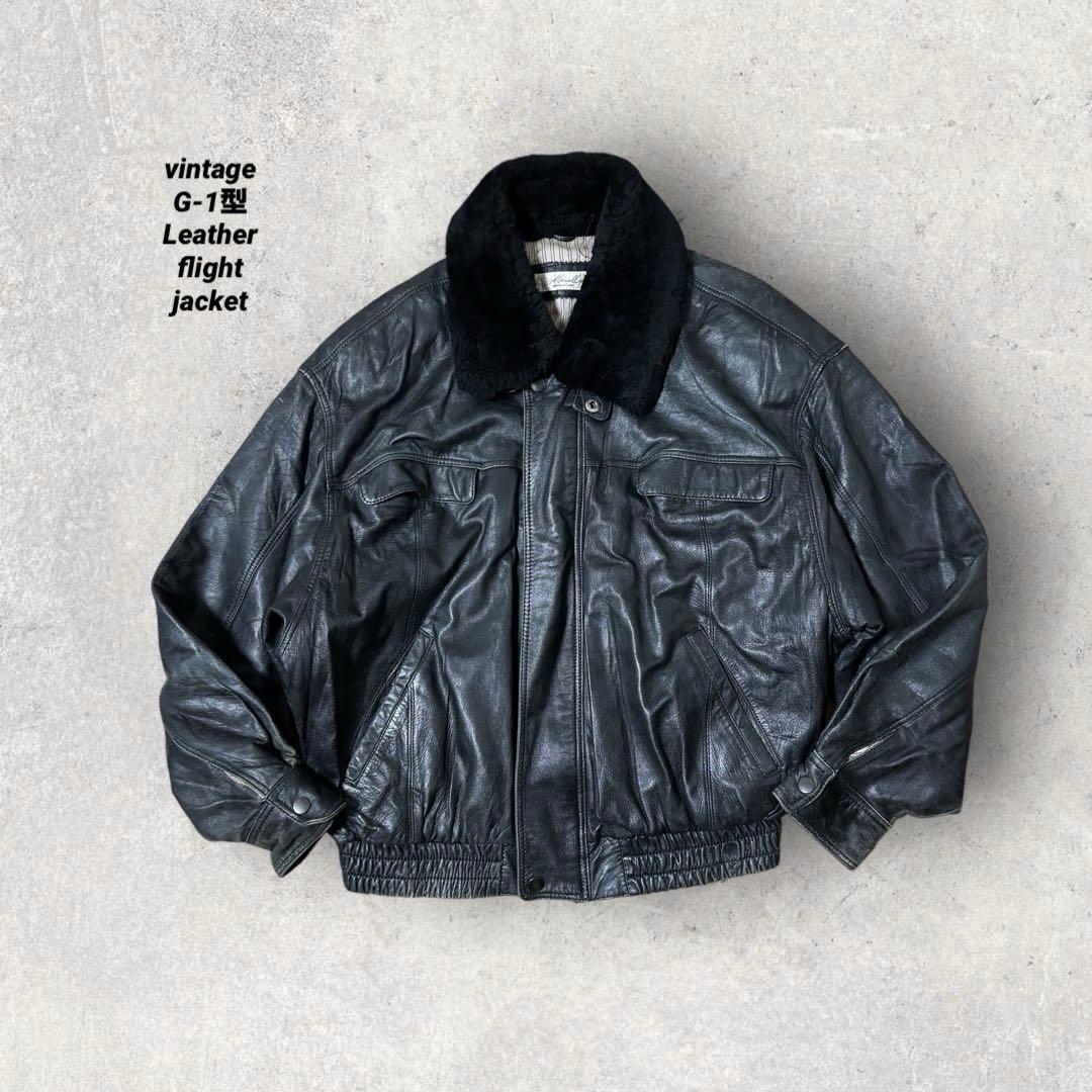 vintage G-1 Leather boa flight jacket 黒