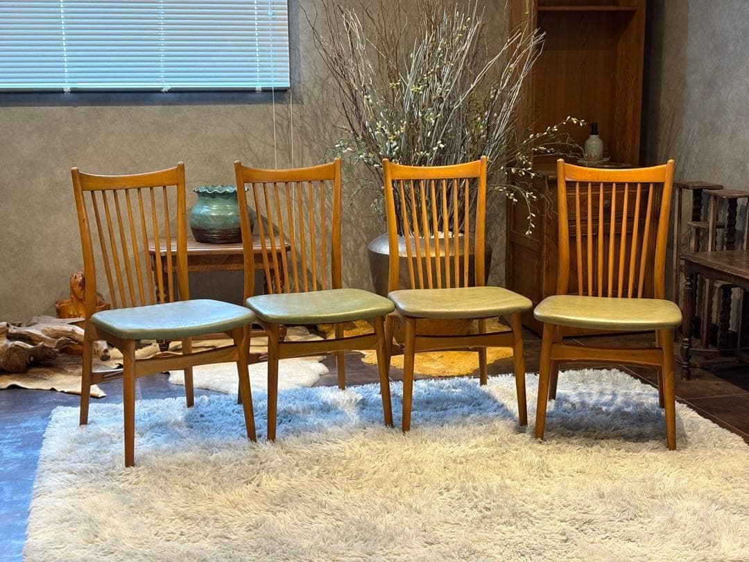 レトロ　飛騨産業 キツツキマーク ビンテージ　スポークチェア　4脚セット　Sn