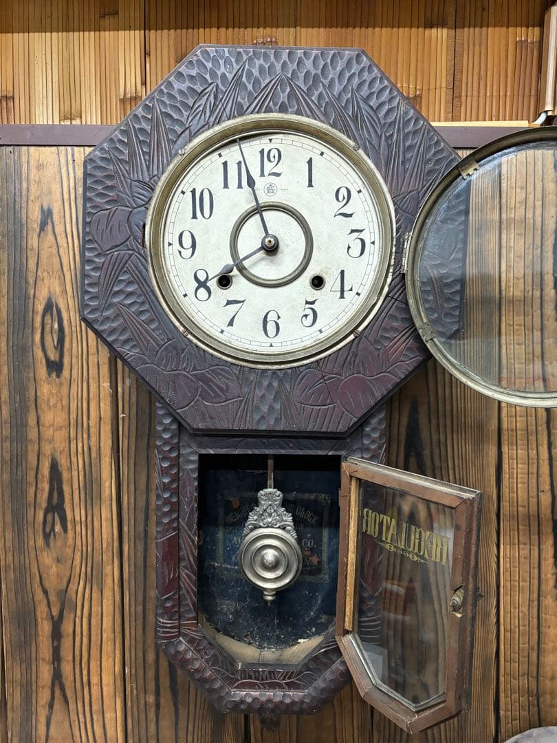 愛知時計 柱時計 ゼンマイ式 ボンボン時計 振り子時計 昭和レトロ 八角時計