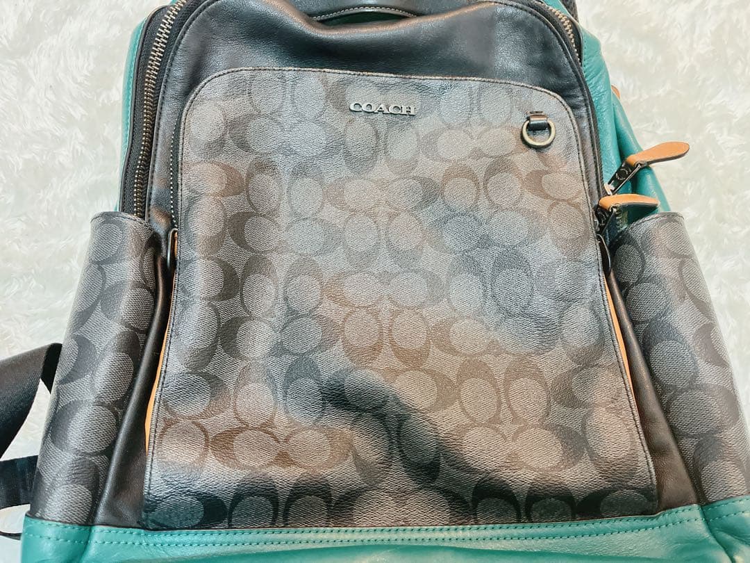 COACH リュック・バックパック シグネチャー ブラック/グレー/ターコイズ