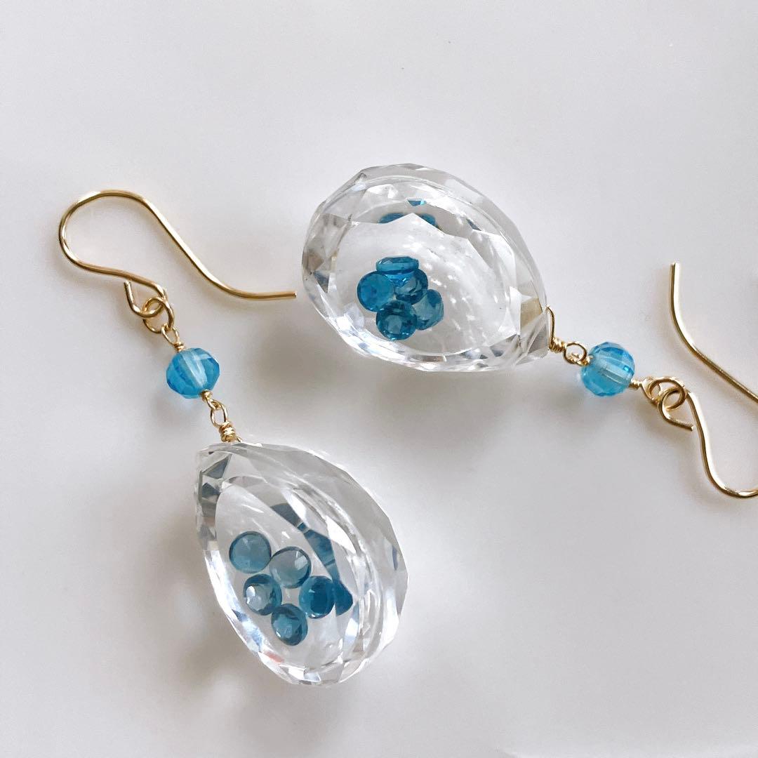 リリィ◆ラスト1点✧ロンドンブルートパーズ×水晶ジュエリーボックスピアス