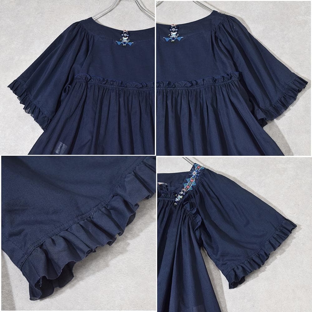 アルベロベロ OLLEBOREBLA ぶたさん ビーズ装飾 綿ローン ブラウス