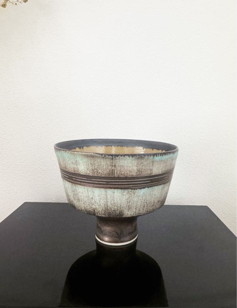 小関康子さん|高台茶碗 青緑色 陶器