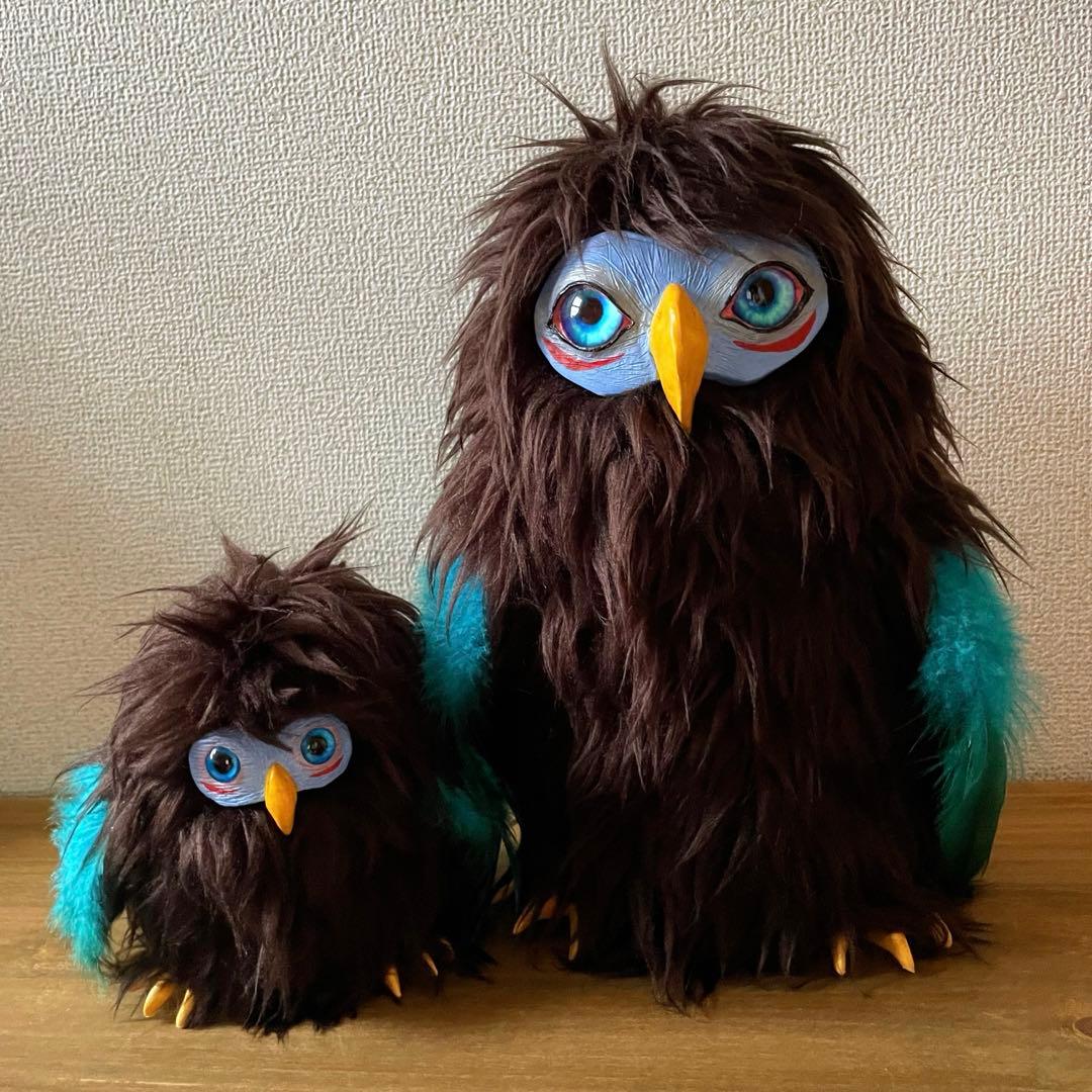 アートドール　ぬいぐるみ　ハンドメイド　親子　鳥　フクロウ　2体セット