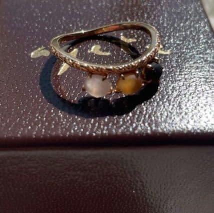 アガットK10リング３石スモーキークォーツ9号