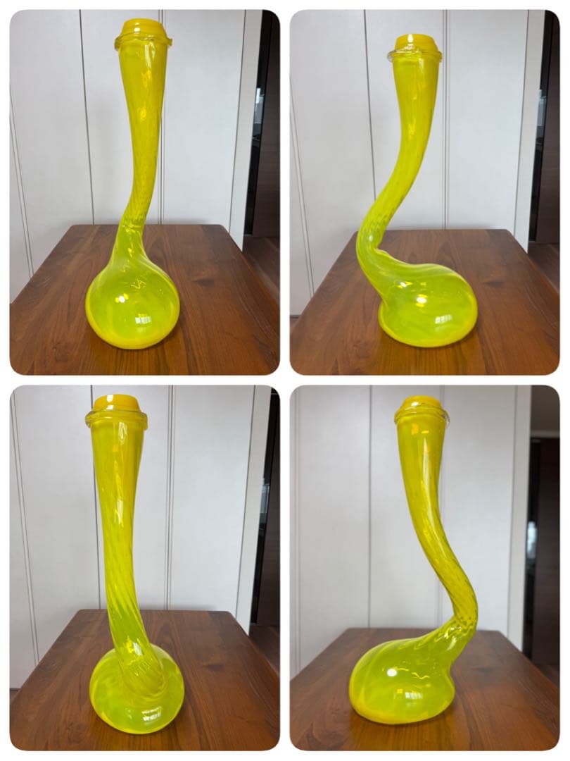 大型 ガラスイエローフラワーベース 造花アレンジ付き