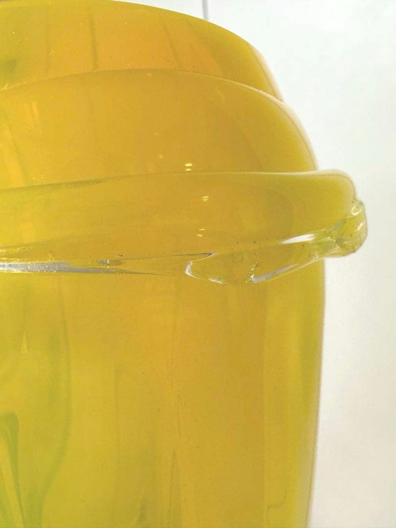 大型 ガラスイエローフラワーベース 造花アレンジ付き