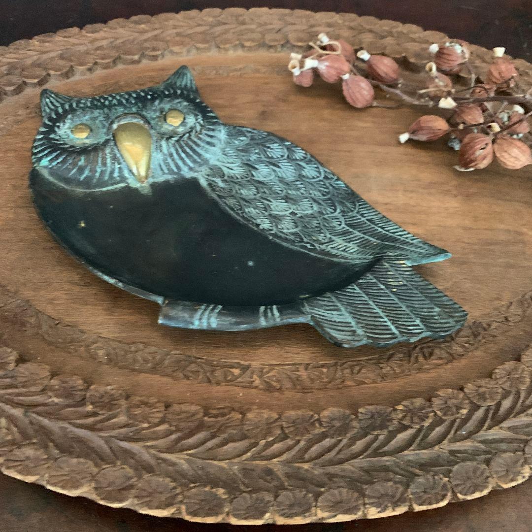フランス　ふくろうトレイ　 幸福　小物入れ アッシュトレイ　17cm