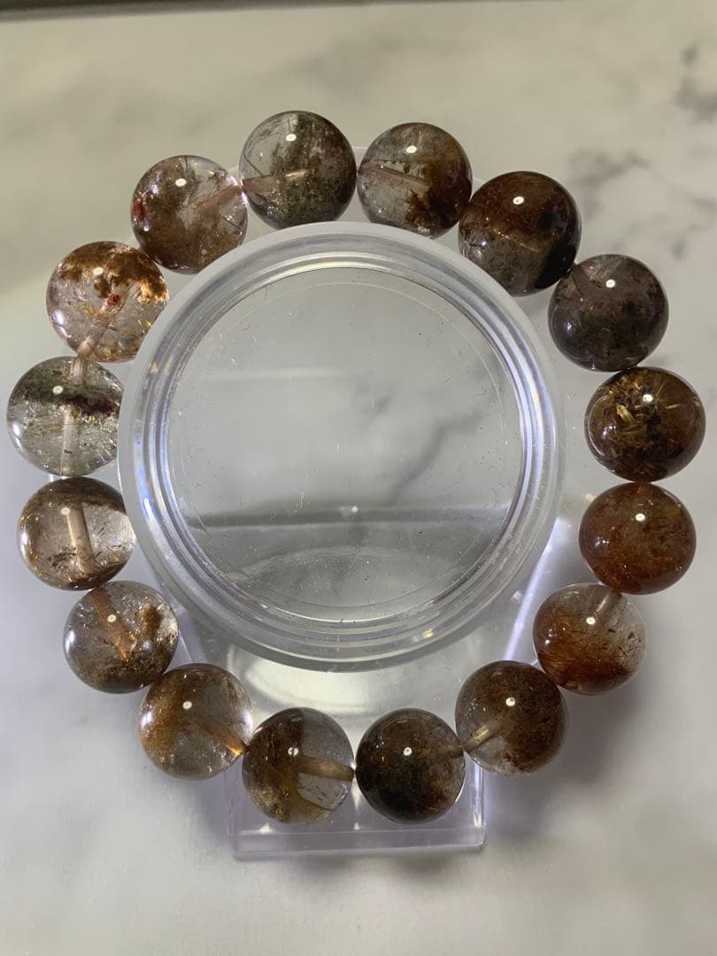 ガーデンとルチル共生のビーズブレスレット　13ミリ　内径17