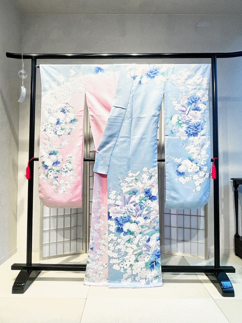 新品振袖 正絹 水色 ピンク 牡丹 桜 豪華 成人式 卒業式 結婚式 手縫