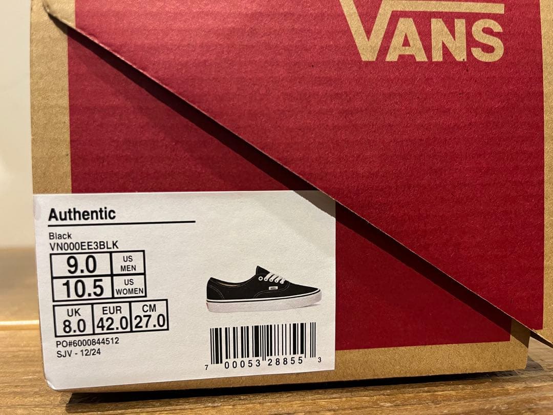 VANS AUTHENTIC ブラック ホワイト US正規品 赤箱 27cm