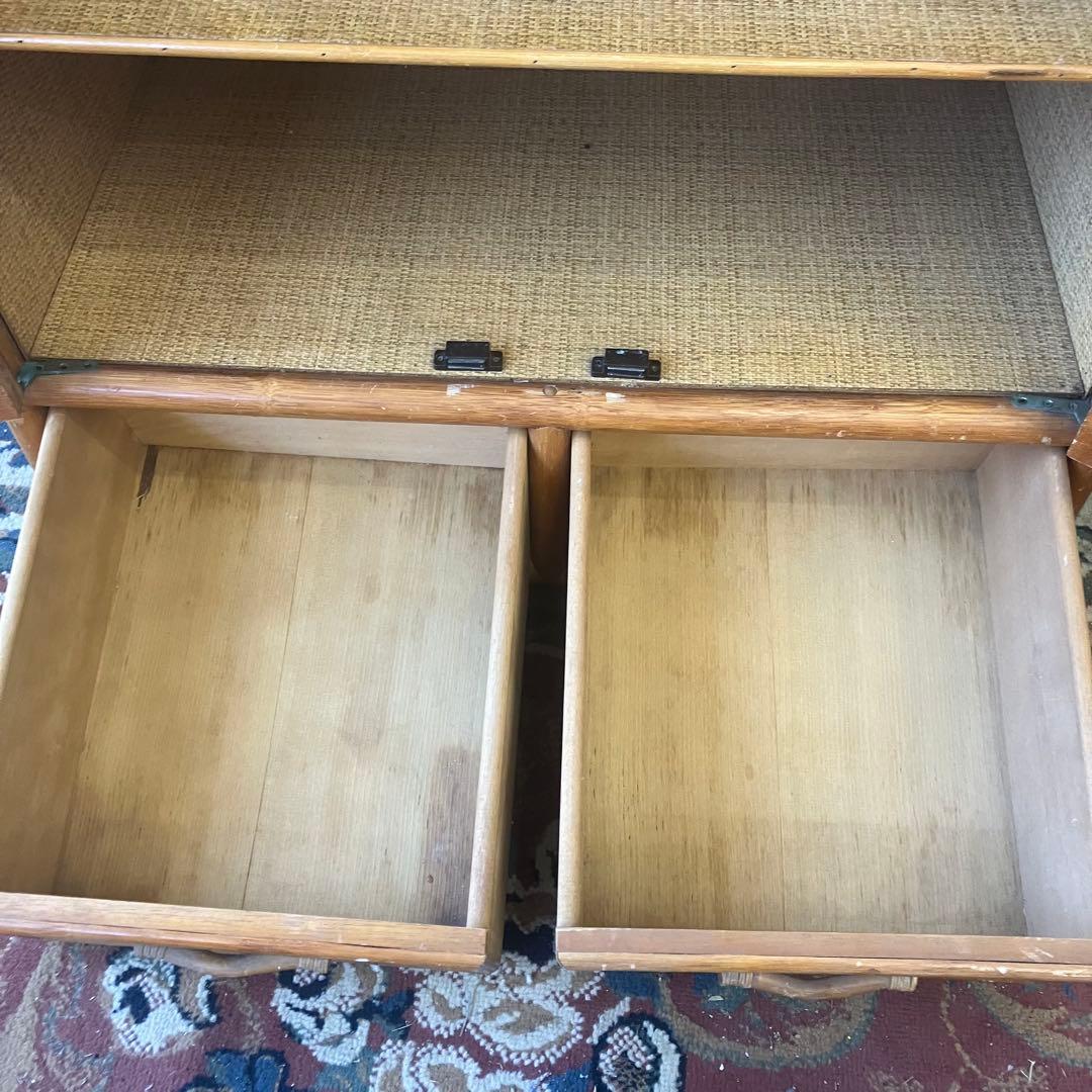 昭和レトロ ラタンキャビネット サイドチェスト 飾り棚 引き出し箪笥 古家具