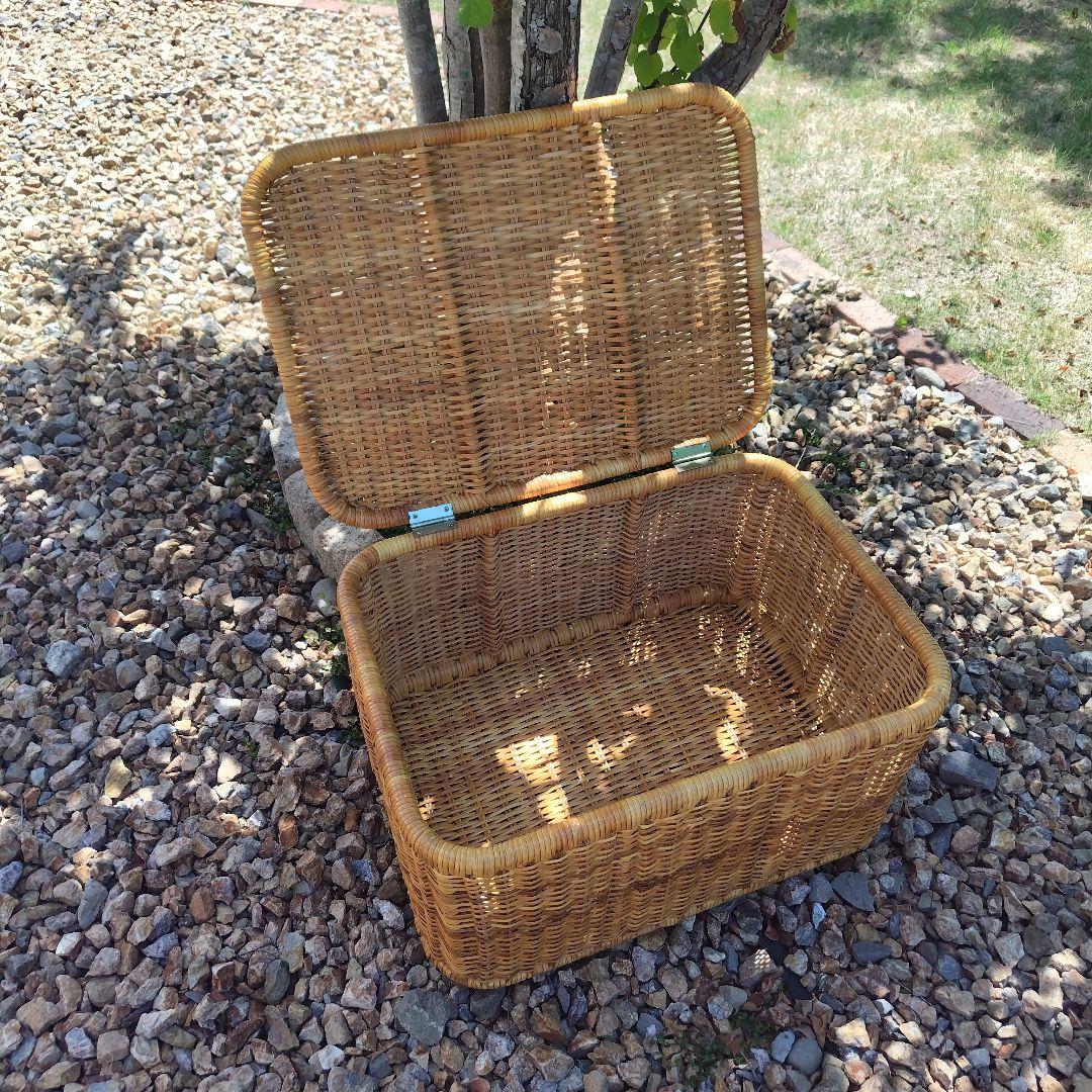 昭和レトロ 蓋付き ラタン かご 収納 籠 アンティーク ランドリー バスケット