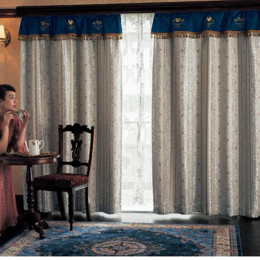 【新品】ディズニー ミッキージャカード 遮光カーテン約100×220×2枚