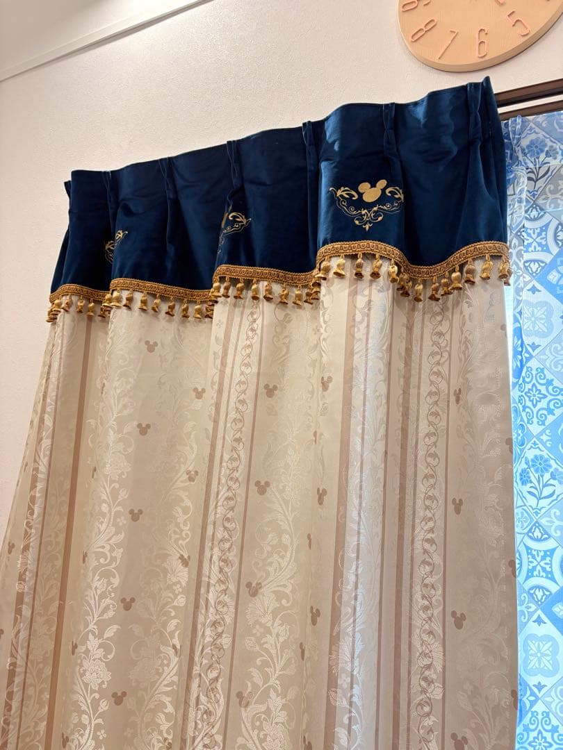 【新品】ディズニー ミッキージャカード 遮光カーテン約100×220×2枚