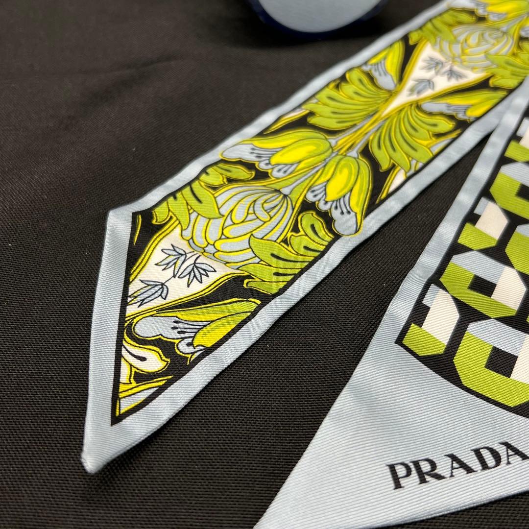 姫*パ様 hh【used】PRADA プラダ　スカーフ　リボン　水色　細いスカー