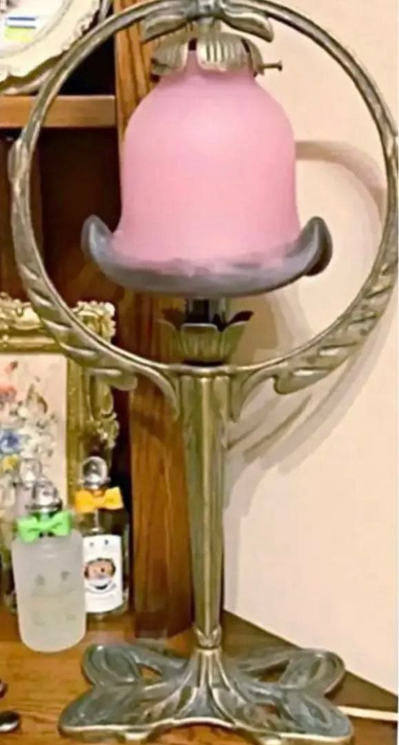 フランス製　真鍮アンティークグラスランプ