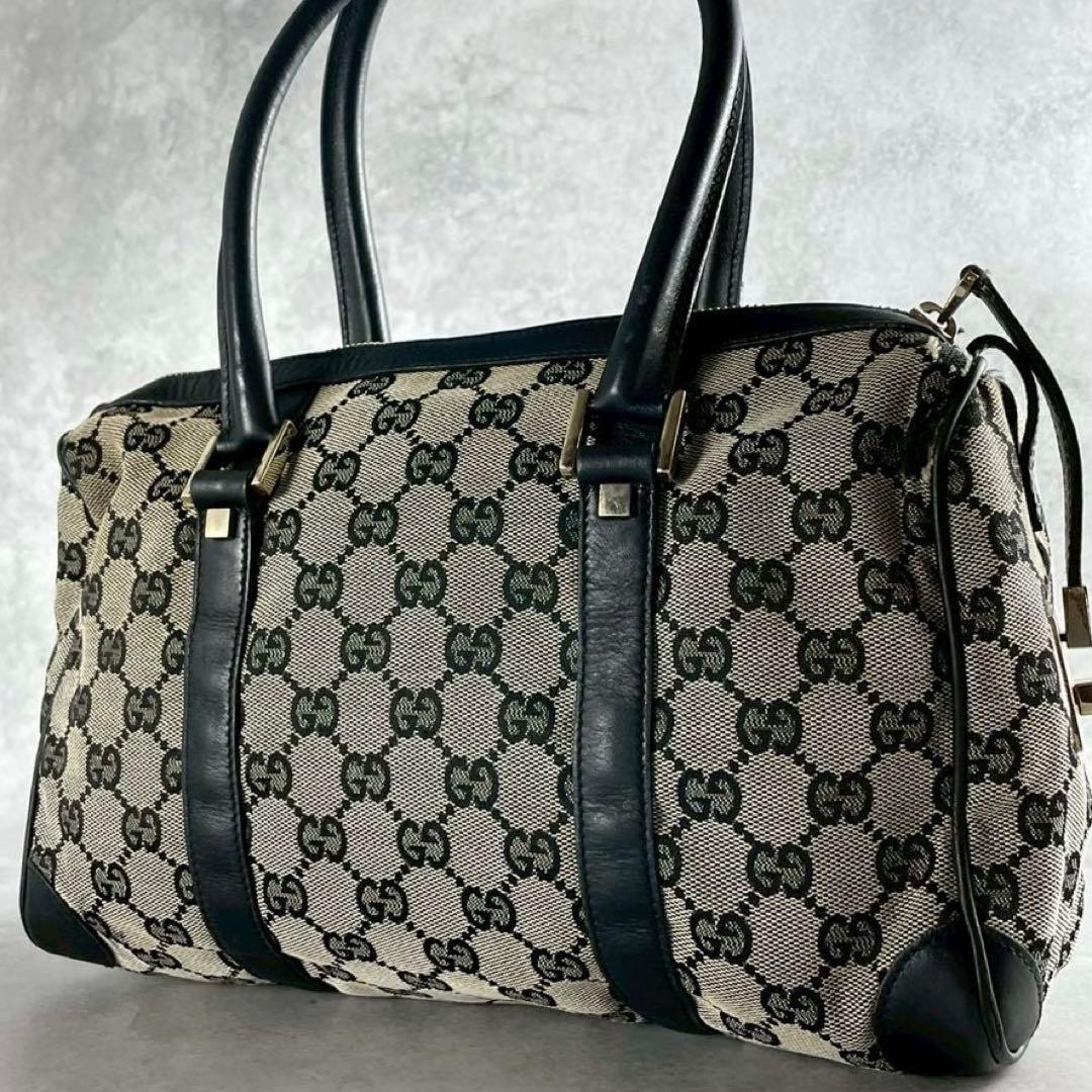 良品 グッチ GGキャンバス ミニボストン ハンドバッグ トップハンドル レザー