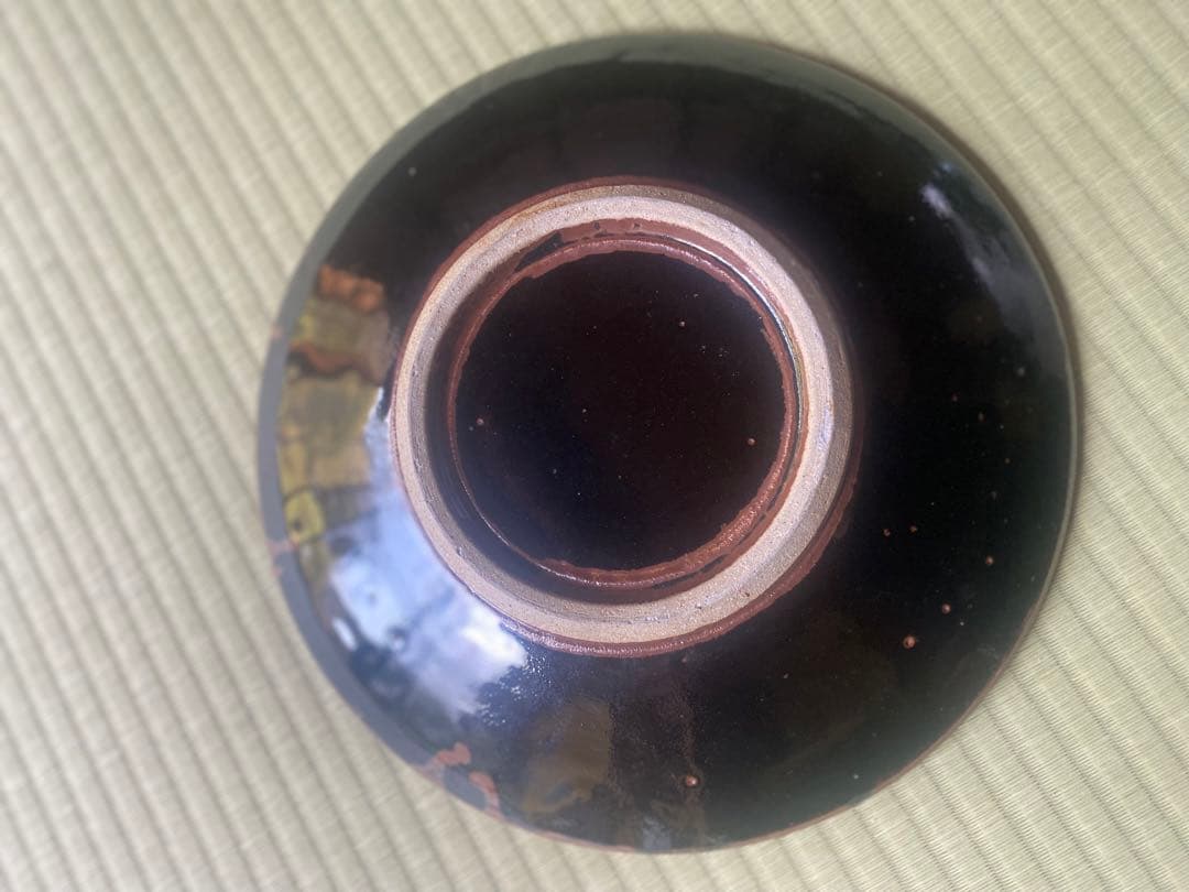 極上大皿！人間国宝濱田庄司作モダンな《黒釉錆流描大皿 》（検民芸スリップウェア