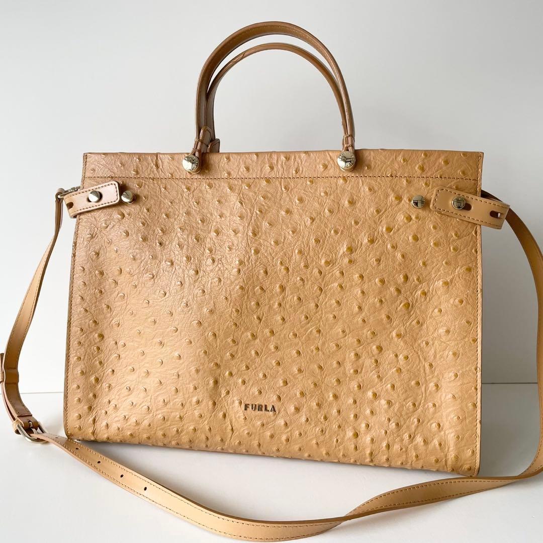 【極美品】FURLA 2way トートバッグ LADY M オーストリッチ調