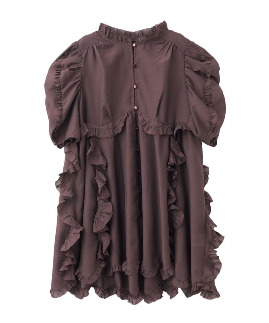 【完売品】ココディール シアーフリルブラウス　ブラウン