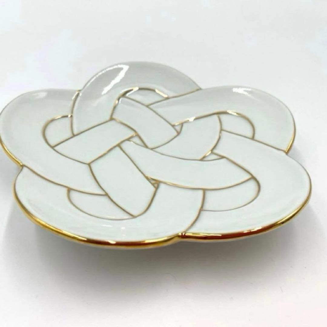 【新品】【大人気】有田焼田清窯　太白金線梅結び銘々皿　縁起物