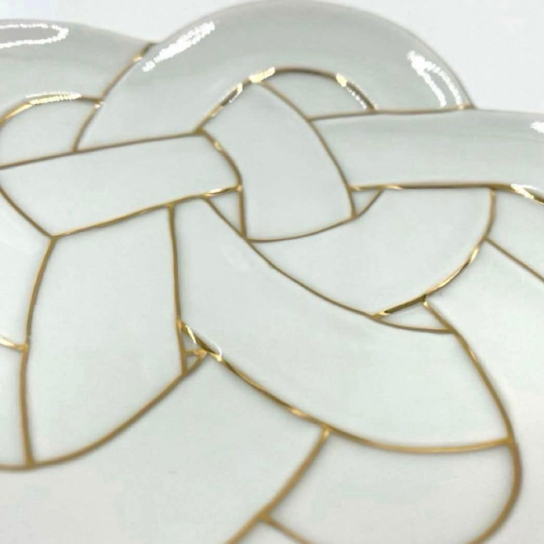 【新品】【大人気】有田焼田清窯　太白金線梅結び銘々皿　縁起物