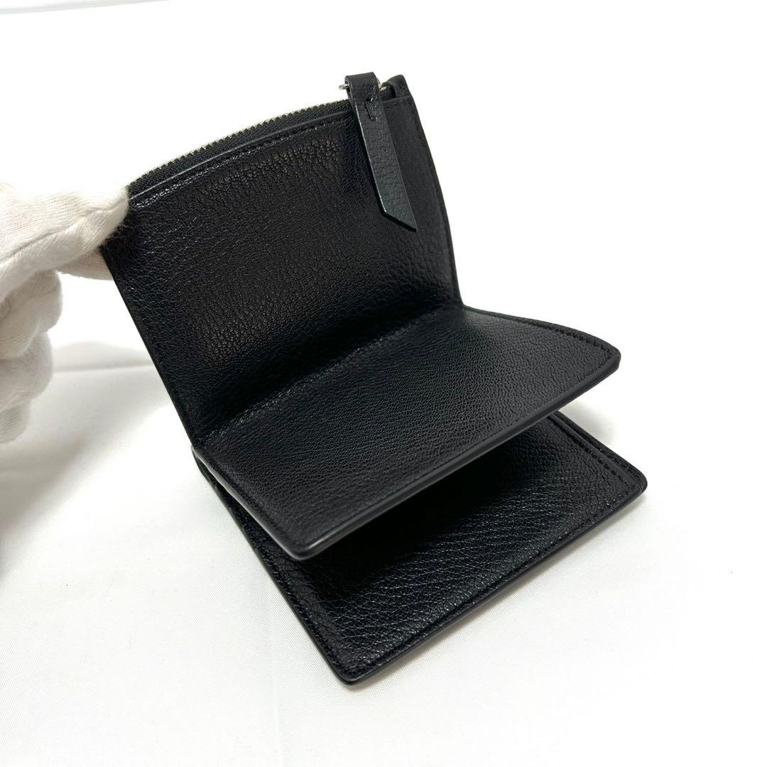 極美品 メゾンマルジェラ 二つ折り財布 折りたたみ財布 ミニ財布 ステッチ 黒色